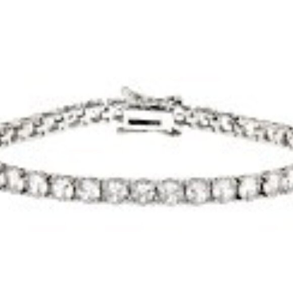 Cubic Zirconia Rhodium Over Brass  Tennis Bracelet ( PREOWNED) - Picture 1 of 7